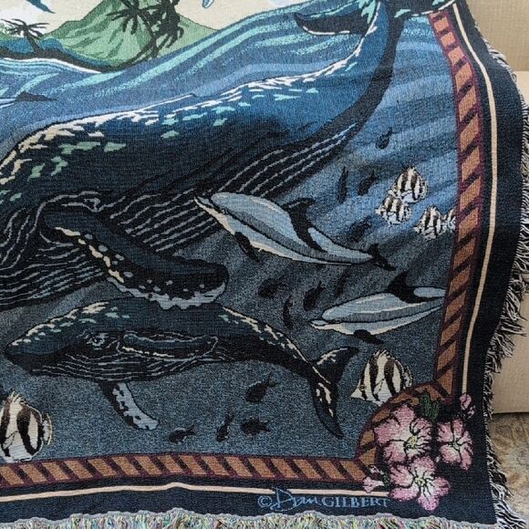Oceanic Marine Life Tapestry Throw Blanket by Dan Gilbert Vintage Made in USA - Picture 3 of 10